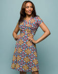 24seven Comfort Apparel Womens Floral Print Short Sleeve Knee Length V Neck Wrap Dress