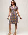 24seven Comfort Apparel Womens Floral Print Short Sleeve Knee Length V Neck Wrap Dress
