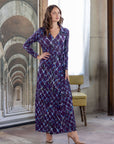 Purple Print Collared Wrap Maxi Dress