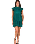 Ruffle Cap Sleeve High Neck Pleated Tiered Mini Dress