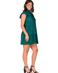 Ruffle Cap Sleeve High Neck Pleated Tiered Mini Dress