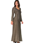 Long Sleeve Scoop Neck Shimmery Fabric Maxi Dress