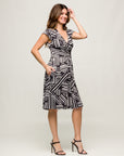 24seven Comfort Apparel Womens Cap Sleeve Black and White V Neck Knee Length Pocket Dress