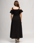 24seven Comfort Apparel Womens Cold Sholder Ruffle Sleeve A Line Maxi Dress