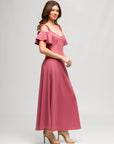 24seven Comfort Apparel Womens Cold Sholder Ruffle Sleeve A Line Maxi Dress