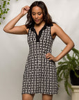 24seven Comfort Apparel Black and White Sleeveless Collared Mini Dress