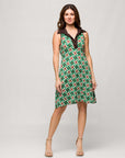 24seven Comfort Apparel Brown and Green Sleeveless Collared Mini Dress