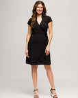 24seven Comfort Apparel Womens Mandarin Collar Knee Length Wrap Dress