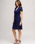 24seven Comfort Apparel Womens Mandarin Collar Knee Length Wrap Dress