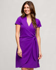 24seven Comfort Apparel Womens Mandarin Collar Knee Length Wrap Dress