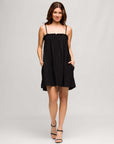 24seven Comfort Apparel Square Neck Spaghetti Strap Smocked Pocket Mini Dress