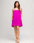 24seven Comfort Apparel Square Neck Spaghetti Strap Smocked Pocket Mini Dress