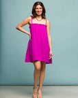 24seven Comfort Apparel Square Neck Spaghetti Strap Smocked Pocket Mini Dress