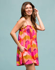 24seven Comfort Apparel Multicolor Square Neck Spaghetti Strap Smocked Pockets Mini Dress