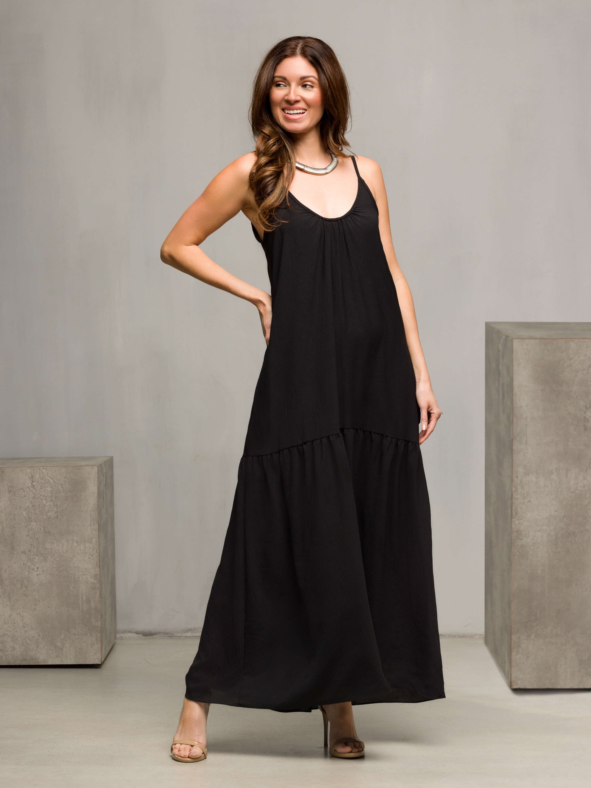 24seven Comfort Apparel Womens Lightweight Spaghetti Strap Pocket Maxi Dress