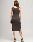 24seven Comfort Apparel Womens Fitted Sleeveless Side Slit Midi Dress