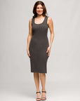 24seven Comfort Apparel Womens Fitted Sleeveless Side Slit Midi Dress