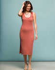 24seven Comfort Apparel Womens Fitted Sleeveless Side Slit Midi Dress