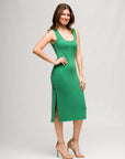 24seven Comfort Apparel Womens Fitted Sleeveless Side Slit Midi Dress