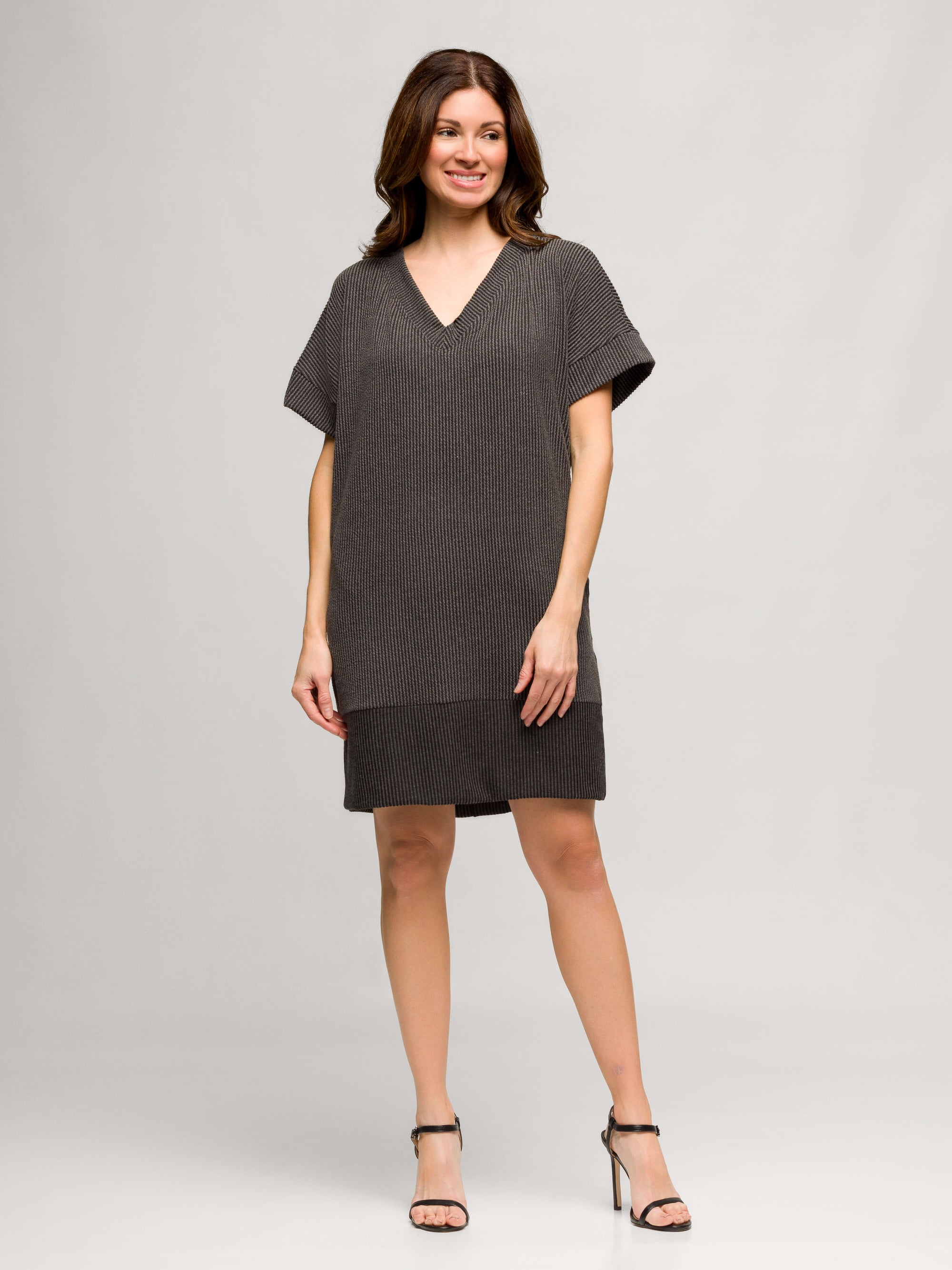 24seven Comfort Apparel Womens V Neck Loose Fit Short Sleeve Pocket T Shirt Dress
