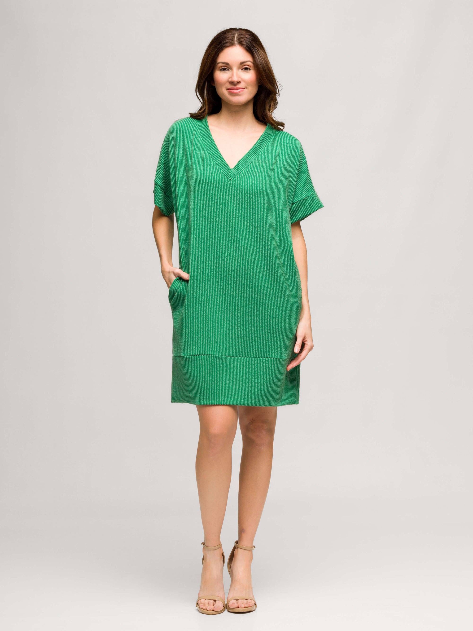 24seven Comfort Apparel Womens V Neck Loose Fit Short Sleeve Pocket T Shirt Dress