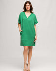 24seven Comfort Apparel Womens V Neck Loose Fit Short Sleeve Pocket T Shirt Dress
