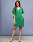 24seven Comfort Apparel Womens V Neck Loose Fit Short Sleeve Pocket T Shirt Dress