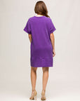 24seven Comfort Apparel Womens V Neck Loose Fit Short Sleeve Pocket T Shirt Dress