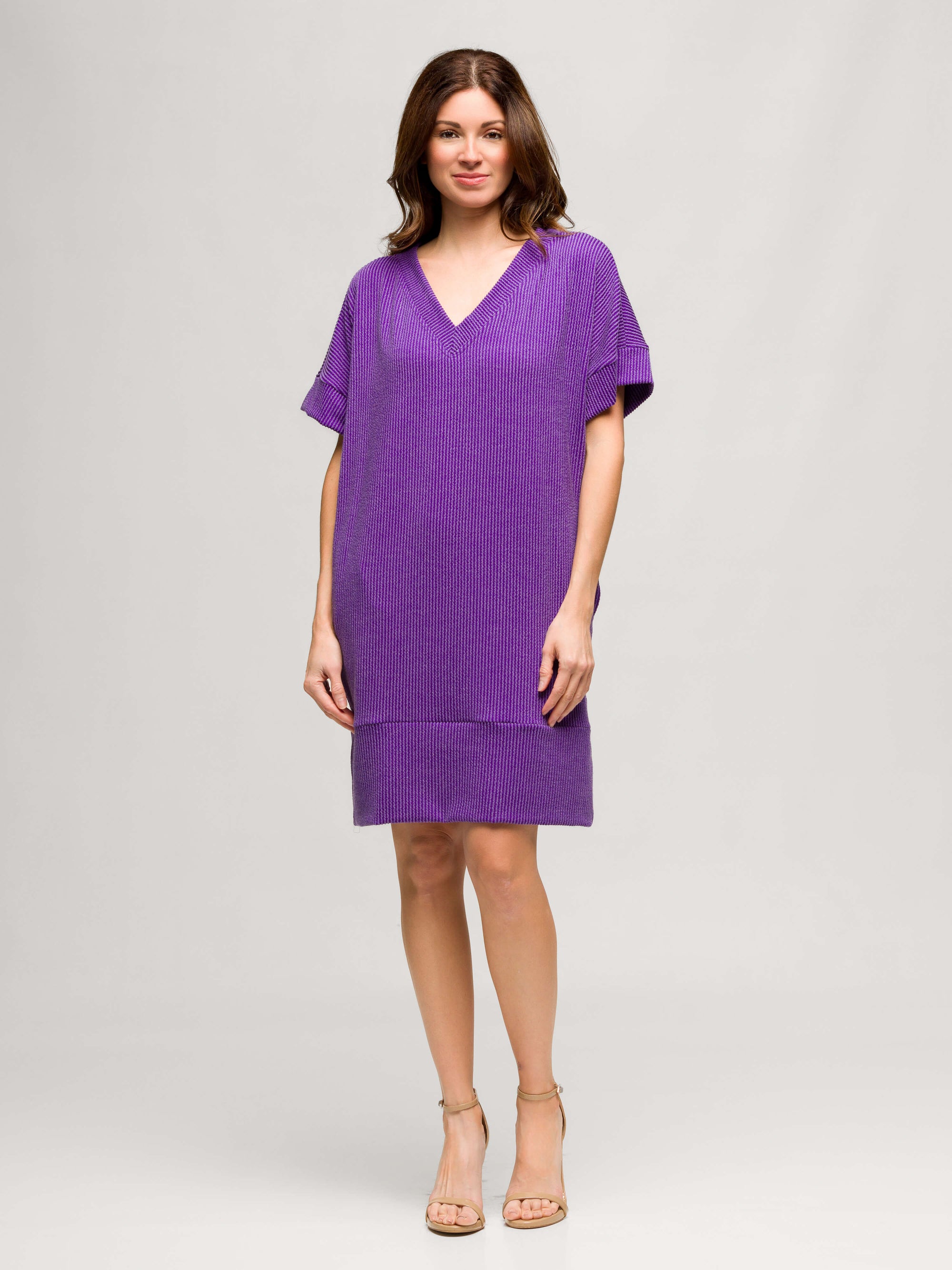 24seven Comfort Apparel Womens V Neck Loose Fit Short Sleeve Pocket T Shirt Dress