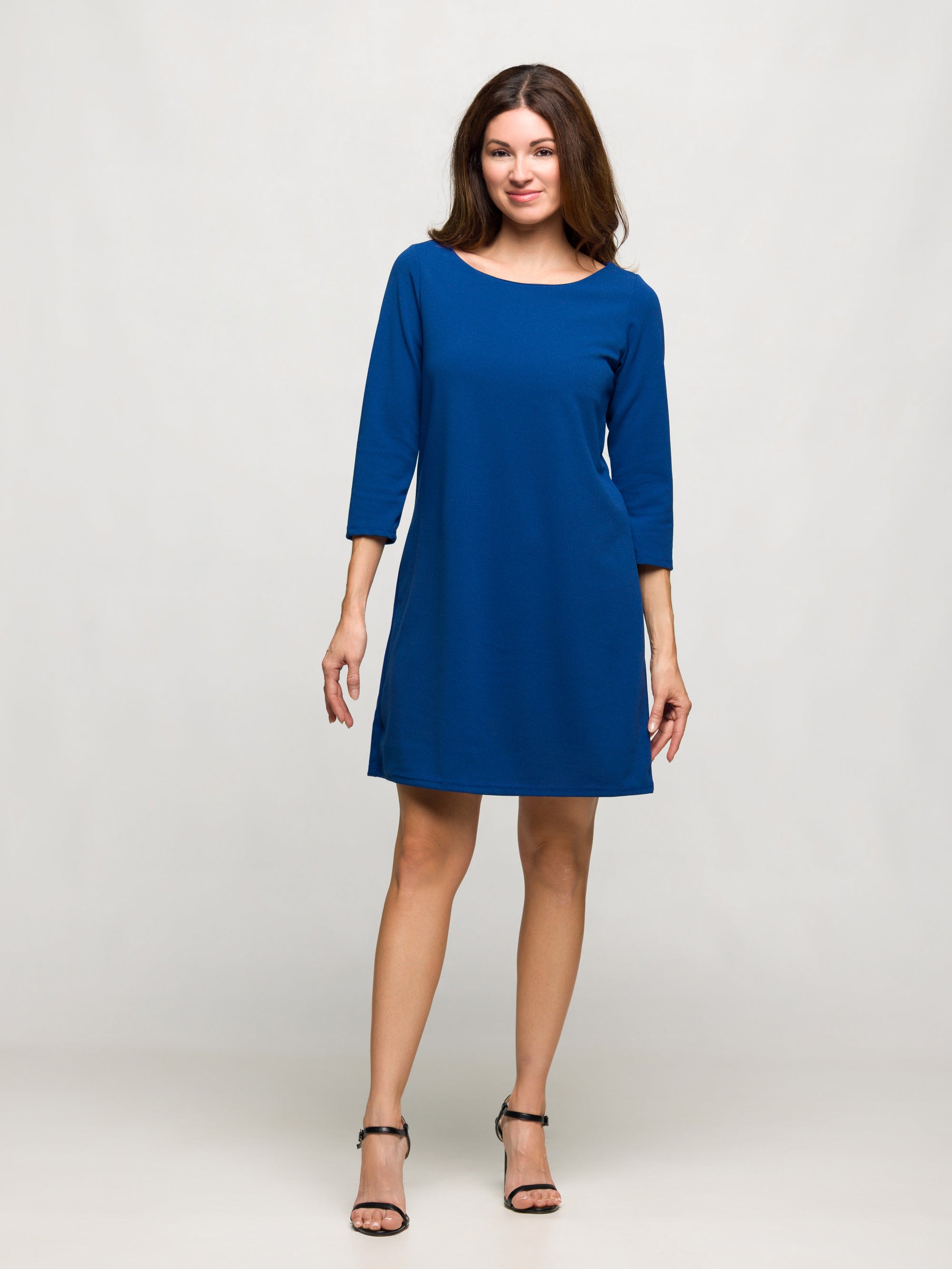 24seven Comfort Apparel Three Quarter Sleeve A Line Knee Length Dress