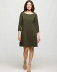 24seven Comfort Apparel Three Quarter Sleeve A Line Knee Length Dress