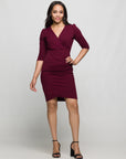 24seven Comfort Apparel Solid Color V Neck Faux Wrap Dress