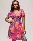 24seven Comfort Apparel Womens Pink Paisley V Neck Empire Waist Knee Length Dress