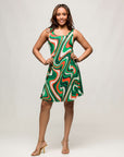 24seven Comfort Apparel Womens Green Print Sleeveless Knee Length Tank Swing Dress