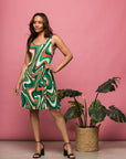 24seven Comfort Apparel Womens Green Print Sleeveless Knee Length Tank Swing Dress