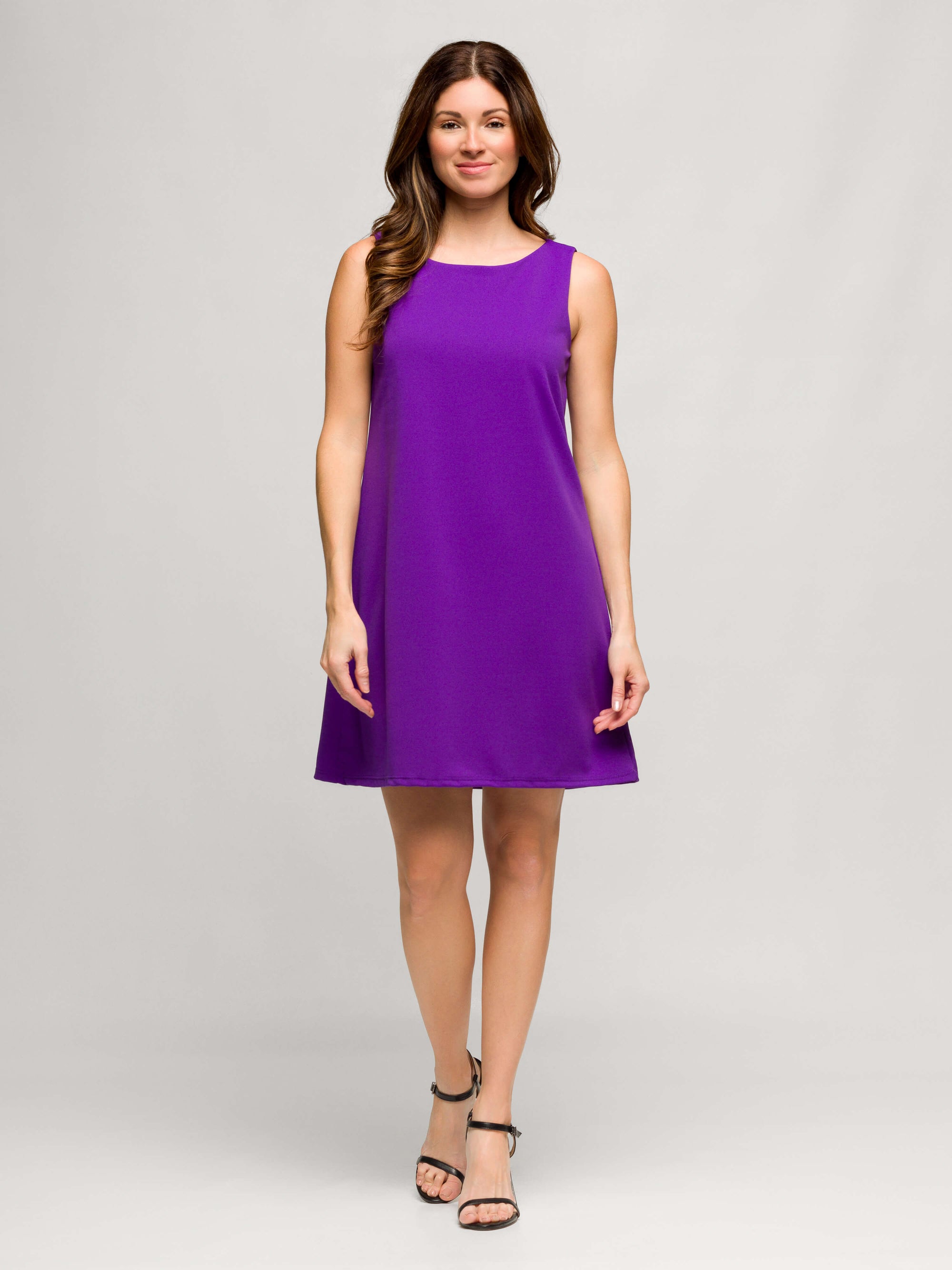 24seven Comfort Apparel Womens Solid Color Sleeveless Mini Shift Dress