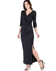Fitted V-Neck Side Slit Maxi Dress
