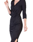 Fitted V-Neck Side Slit Maxi Dress
