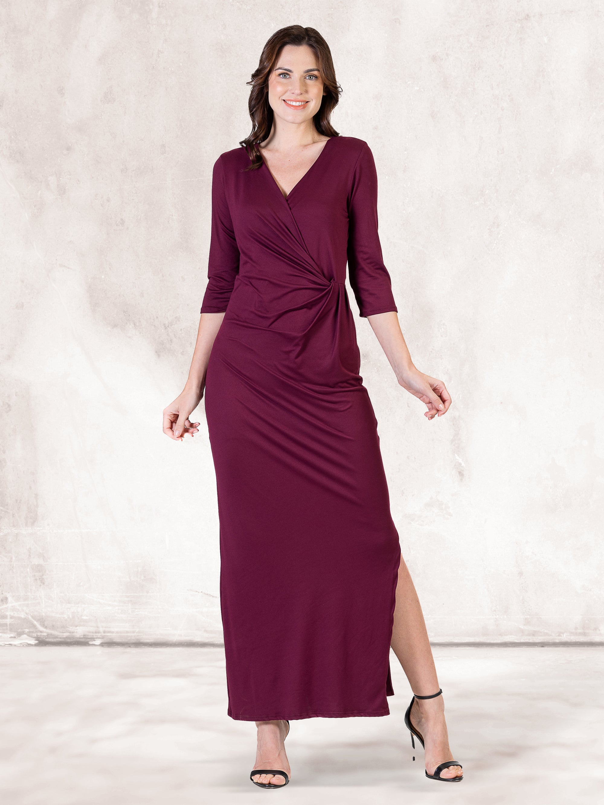 Fitted V-Neck Side Slit Maxi Dress