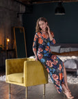 Black Floral Three Quarter Sleeve Side Slit Maxi Dress