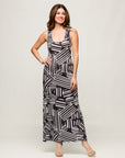 24seven Comfort Apparel Black and White Womens Razorback Tank Casual Maxi Dress