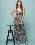 24seven Comfort Apparel Black and White Womens Razorback Tank Casual Maxi Dress