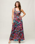 24seven Comfort Apparel Womens Pink and Brown Print Scoop Neck A Line Sleeveless Maxi Dress