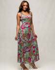 24seven Comfort Apparel Womens Hot Pink Paisley Print Scoop Neck A Line Sleeveless Maxi Dress