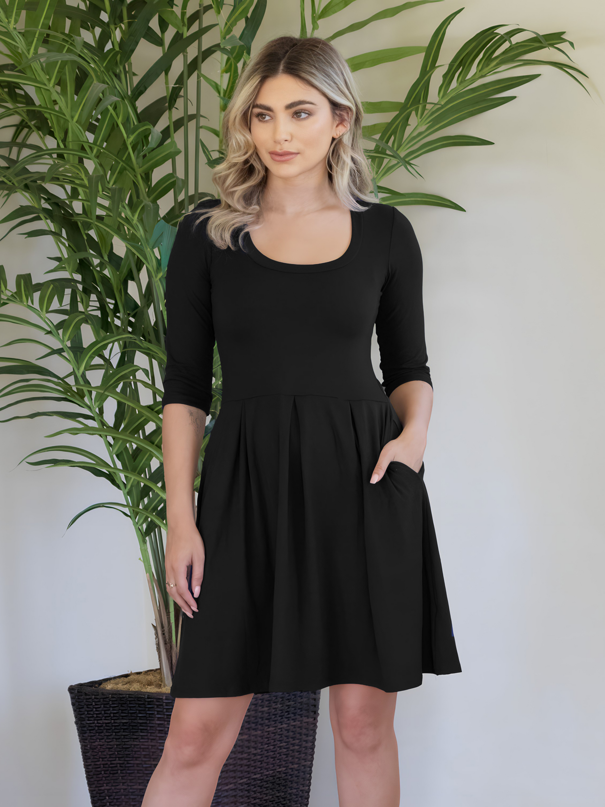 Three Quarter Sleeve Fit and Flare Mini Dress