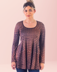 Brown Scoop Neck Long Sleeve Tunic Top