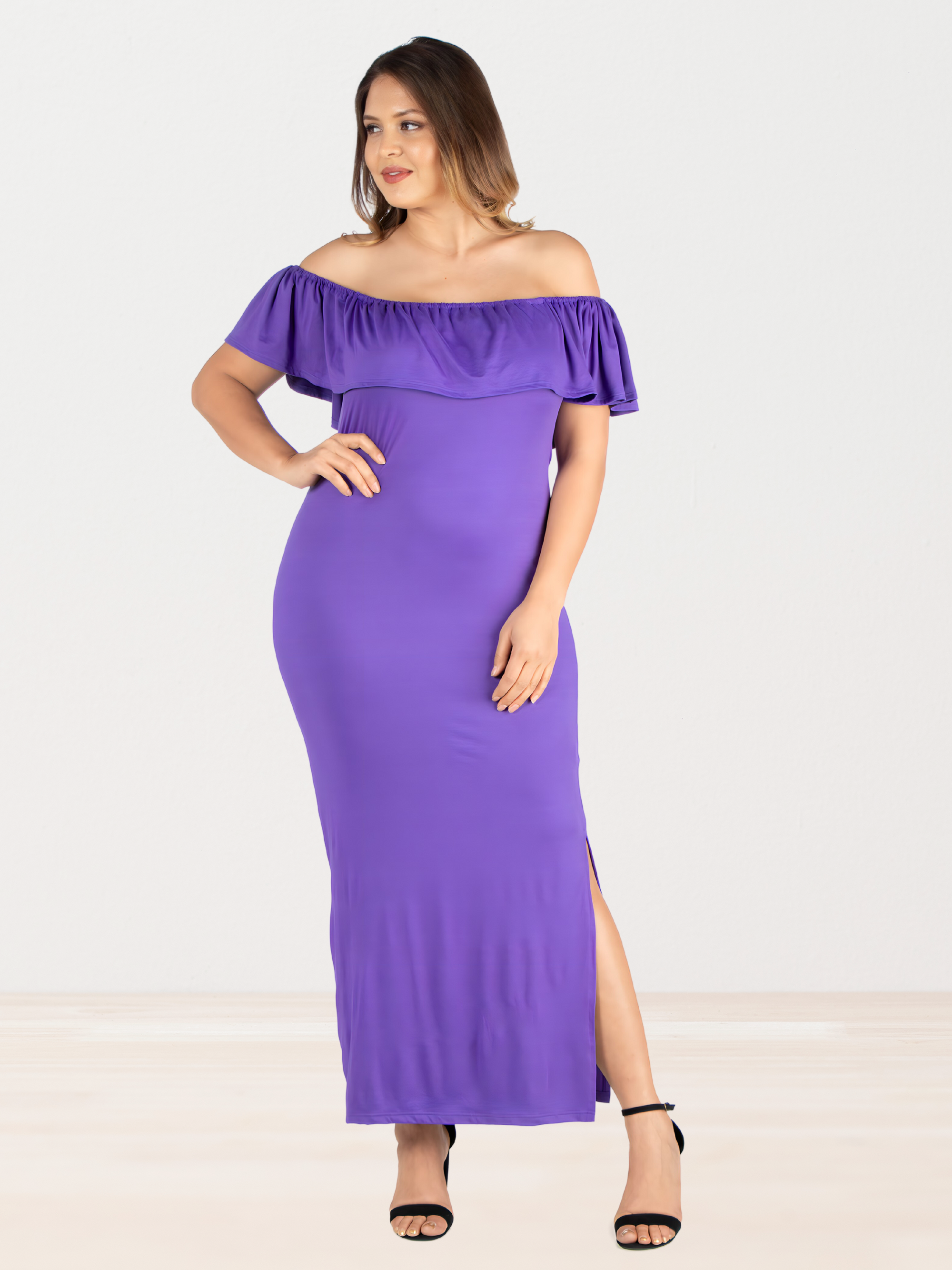 Ruffle Off The Shoulder Plus Size Maxi Dress