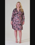 Grey Paisley Dolman Long Sleeve Plus Size Cocktail Dress