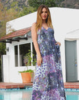 Purple Paisley Sleeveless V Neck Maxi Dress With Pockets