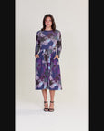 Purple Paisley Midi Length Long Sleeve Pocket Dress